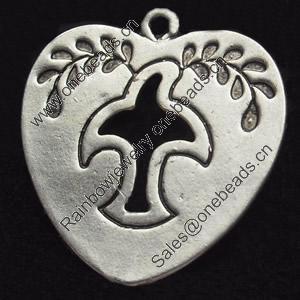 Pendant, Zinc Alloy Jewelry Findings, Heart, 25x26mm, Sold by Bag