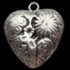 Pendant, Zinc Alloy Jewelry Findings, Heart, 27x30mm, Sold by Bag