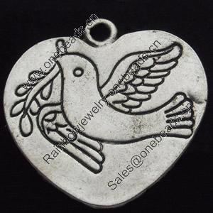 Pendant, Zinc Alloy Jewelry Findings, Heart, 30mm, Sold by Bag
