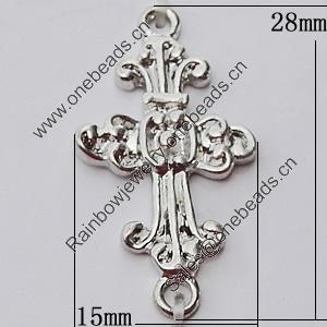Connectors, Zinc Alloy Jewelry Findings, Cross 15x28mm, Sold by Bag