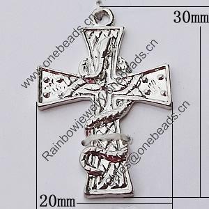 Pendant, Zinc Alloy Jewelry Findings, Cross 20x30mm, Sold by Bag