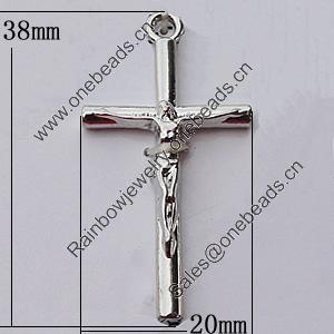 Pendant, Zinc Alloy Jewelry Findings, Cross 20x38mm, Sold by Bag