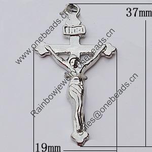 Pendant, Zinc Alloy Jewelry Findings, Cross 19x37mm, Sold by Bag