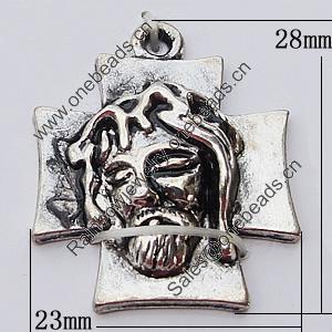 Pendant, Zinc Alloy Jewelry Findings, Cross 23x28mm, Sold by Bag