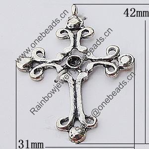 Pendant, Zinc Alloy Jewelry Findings, Cross 31x42mm, Sold by Bag