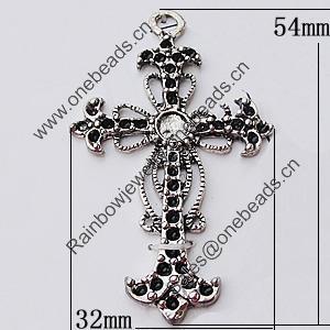 Pendant, Zinc Alloy Jewelry Findings, Cross 32x54mm, Sold by Bag