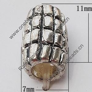 European Style Beads Zinc Alloy Jewelry Findings Lead-free, 7x11mm Hole:4mm, Sold by Bag