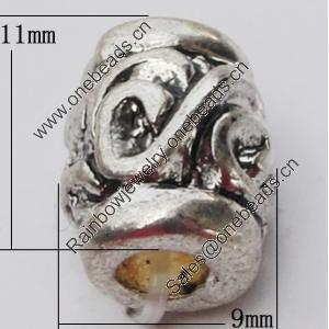 European Style Beads Zinc Alloy Jewelry Findings Lead-free, 9x11mm Hole:3.5mm, Sold by Bag