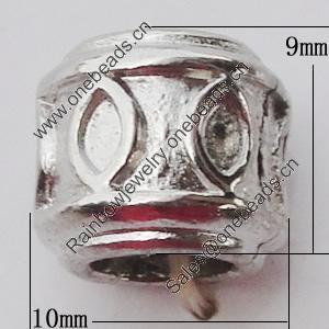 European Style Beads Zinc Alloy Jewelry Findings Lead-free, 10x9mm Hole:5.5mm, Sold by Bag