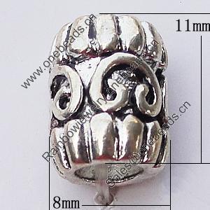 European Style Beads Zinc Alloy Jewelry Findings Lead-free, 8x11mm Hole:4.5mm, Sold by Bag