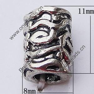 European Style Beads Zinc Alloy Jewelry Findings Lead-free, 8x11mm Hole:4mm, Sold by Bag