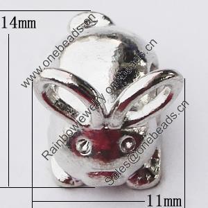 European Style Beads Zinc Alloy Jewelry Findings Lead-free, Rabbit 11x14mm Hole:5mm, Sold by Bag