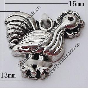 Pendant, Zinc Alloy Jewelry Findings, Chicken 15x13mm, Sold by Bag