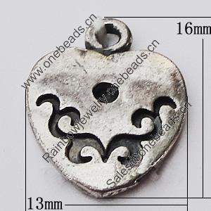 Pendant, Zinc Alloy Jewelry Findings, Heart 13x16mm, Sold by Bag