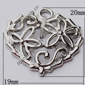 Pendant, Zinc Alloy Jewelry Findings, Heart 19x20mm, Sold by Bag