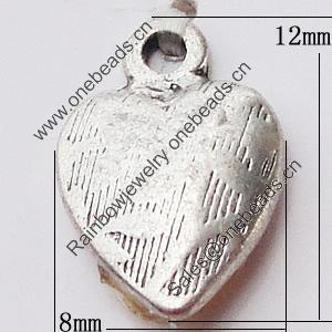 Pendant, Zinc Alloy Jewelry Findings, Heart 8x12mm, Sold by Bag