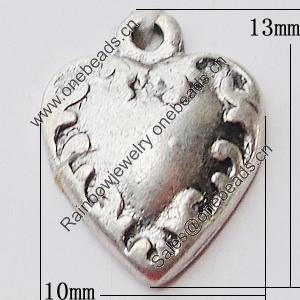 Pendant, Zinc Alloy Jewelry Findings, Heart 10x13mm, Sold by Bag