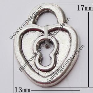 Pendant, Zinc Alloy Jewelry Findings, Heart 13x17mm, Sold by Bag