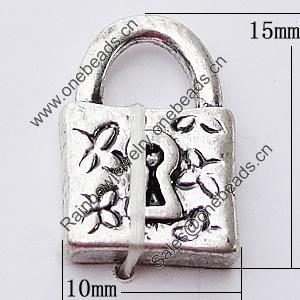 Pendant, Zinc Alloy Jewelry Findings, Lock 10x15mm, Sold by Bag