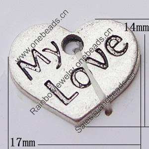 Pendant, Zinc Alloy Jewelry Findings, Heart 17x14mm, Sold by Bag