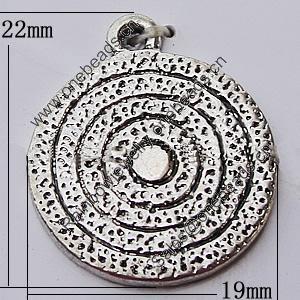 Pendant, Zinc Alloy Jewelry Findings, Flat Round 19x22mm, Sold by Bag