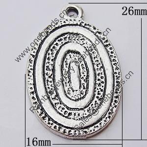 Pendant, Zinc Alloy Jewelry Findings, Flat Oval 16x26mm, Sold by Bag