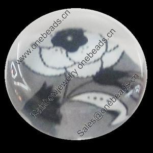 Glass Cabochons, fancy drawing, Flat Round 18mm, Sold by Bag