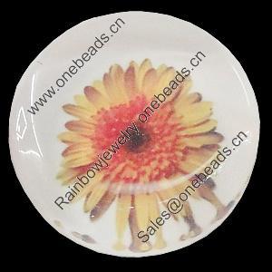 Glass Cabochons, fancy drawing, Flat Round 18mm, Sold by Bag