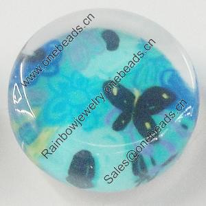 Glass Cabochons, fancy drawing, Flat Round 18mm, Sold by Bag