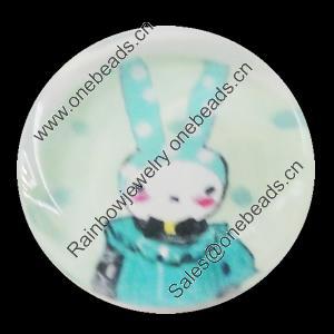 Glass Cabochons, fancy drawing, Flat Round 18mm, Sold by Bag