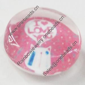 Glass Cabochons, fancy drawing, Flat Round 18mm, Sold by Bag