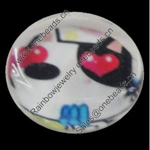 Glass Cabochons, fancy drawing, Flat Round 18mm, Sold by Bag