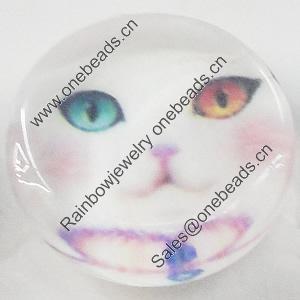 Glass Cabochons, fancy drawing, Flat Round 18mm, Sold by Bag