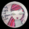 Glass Cabochons, fancy drawing, Flat Round 18mm, Sold by Bag