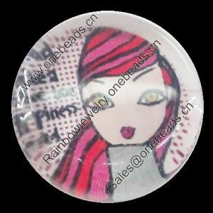 Glass Cabochons, fancy drawing, Flat Round 18mm, Sold by Bag