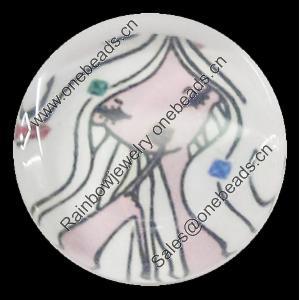 Glass Cabochons, fancy drawing, Flat Round 18mm, Sold by Bag