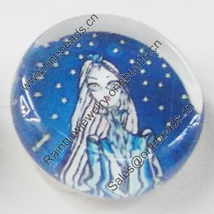 Glass Cabochons, fancy drawing, Flat Round 18mm, Sold by Bag