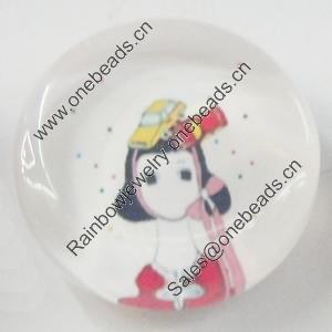 Glass Cabochons, fancy drawing, Flat Round 18mm, Sold by Bag