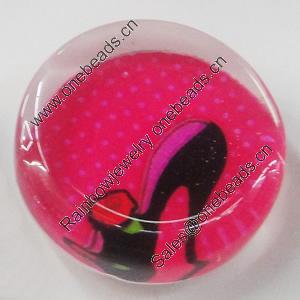 Glass Cabochons, fancy drawing, Flat Round 18mm, Sold by Bag