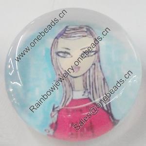 Glass Cabochons, fancy drawing, Flat Round 18mm, Sold by Bag