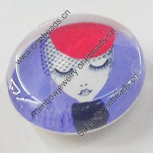 Glass Cabochons, fancy drawing, Flat Round 18mm, Sold by Bag