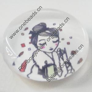 Glass Cabochons, fancy drawing, Flat Round 18mm, Sold by Bag
