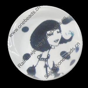 Glass Cabochons, fancy drawing, Flat Round 18mm, Sold by Bag