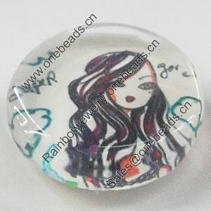 Glass Cabochons, fancy drawing, Flat Round 18mm, Sold by Bag