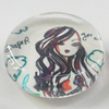 Glass Cabochons, fancy drawing, Flat Round 18mm, Sold by Bag