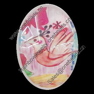 Glass Cabochons, fancy drawing, Flat Oval 18x25mm, Sold by Bag