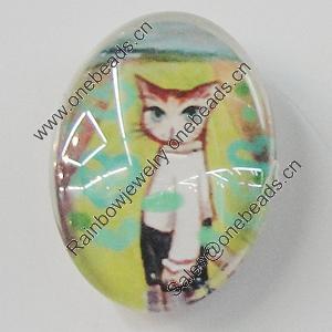 Glass Cabochons, fancy drawing, Flat Oval 18x25mm, Sold by Bag