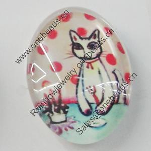 Glass Cabochons, fancy drawing, Flat Oval 18x25mm, Sold by Bag