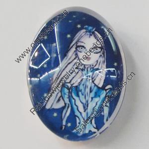 Glass Cabochons, fancy drawing, Flat Oval 18x25mm, Sold by Bag