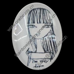 Glass Cabochons, fancy drawing, Flat Oval 18x25mm, Sold by Bag